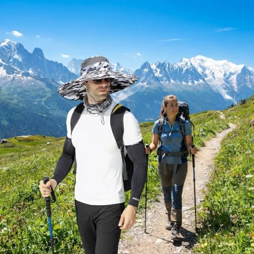 Wide Brim Sun Hat for Men Women UV Protection Bucket Fishing Hats - color: Black-white Camo