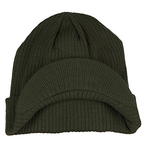 e4Hats.com Big Knit Ribbed Beanie with Visor - color: Olive