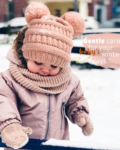 FURTALK Baby Winter Knitted Beanie Hat Soft Warm Pom Poms Toddler Skull Cap - color: White+pink+multicolor, size: 1-3T