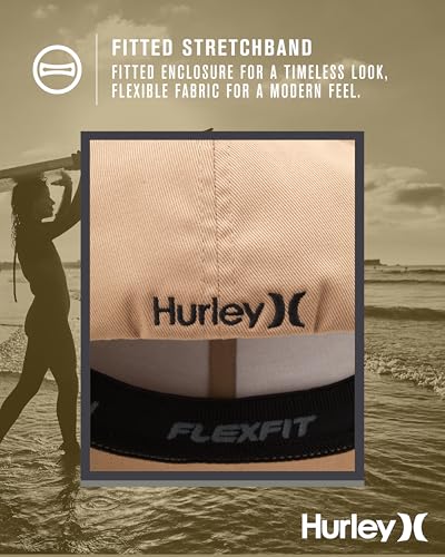 Hurley Mens Curved Brim Stretch Fitted Baseball Cap Lightweight - color: Khaki, size: Small-Medium