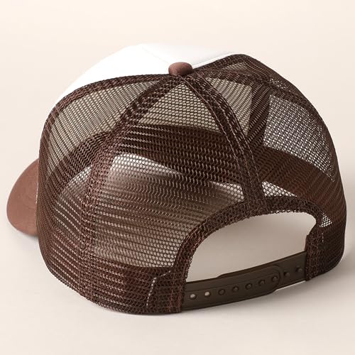 MIRMARU 5 Panels Blank Foam Front Two Tone Solid Trucker Mesh Back Baseball Cap with Adjustable Snapback Strap - color: Two Tone-dark Brown/White