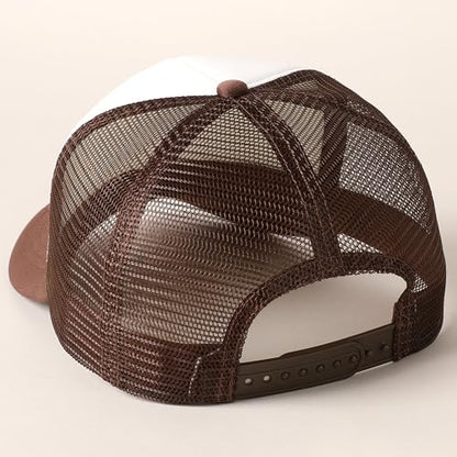 MIRMARU 5 Panels Blank Foam Front Two Tone Solid Trucker Mesh Back Baseball Cap with Adjustable Snapback Strap - color: Two Tone-dark Brown/White