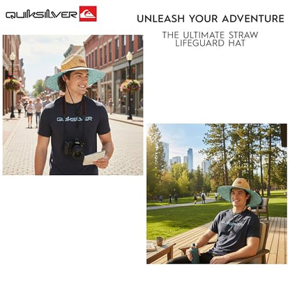 Quiksilver Men's Wide Brim Outdoor Lifeguard Straw Sun Hat - color: Limpet Shell, size: Small-Medium