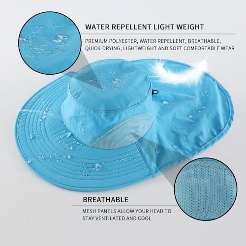 Home Prefer Outdoor UPF50+ Sun Hat Wide Brim Mesh Fishing Hat with Neck Flap - color: Aqua Blue