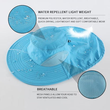 Home Prefer Outdoor UPF50+ Sun Hat Wide Brim Mesh Fishing Hat with Neck Flap - color: Aqua Blue