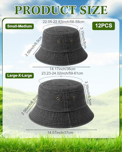Sureio Washed Cotton Bucket Hats Bulk for Women Men Wide Brim Summer Cap Unisex Beach Fishing Hat for Adult Outdoor, Plain - color: Black, size: Small-Medium