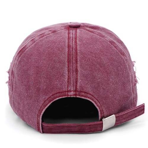 Retro Washed Distressed Baseball Cap with Five Pointed Stars for Women Men - color: Wine Red