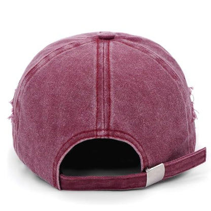 Retro Washed Distressed Baseball Cap with Five Pointed Stars for Women Men - color: Wine Red