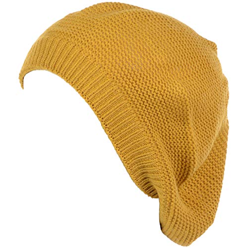 BYOS Chic French Style Lightweight Soft Slouchy Knit Beret Beanie Hat in Solid - color: 2-pack Mustard Yellow & Black