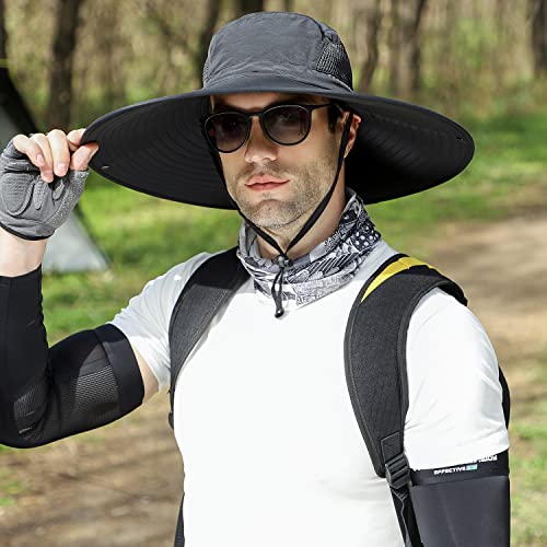 HUAMULAN Men Women 6" Wide Brim Sun Protection Hat Summer Fishing Hats - color: Hn002-black