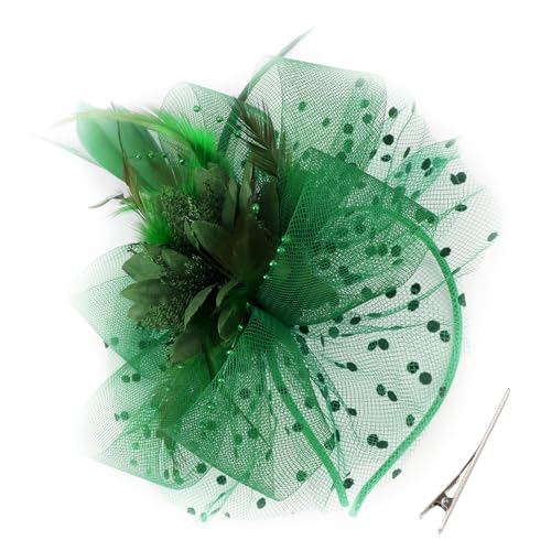 AQOKKA Women Fascinators Hats Flower Fascinators with Headband and Clip Tea Party Headwear for Women and Girls - color: Green