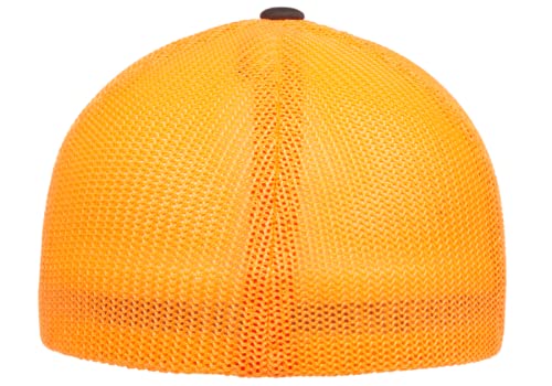 Mrlahat 6511 Flexfit Trucker Mesh One Size Fitted Cap 6 Panels with Black Bandana - color: Charcoal/Neon Orange