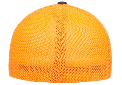 Mrlahat 6511 Flexfit Trucker Mesh One Size Fitted Cap 6 Panels with Black Bandana - color: Charcoal/Neon Orange
