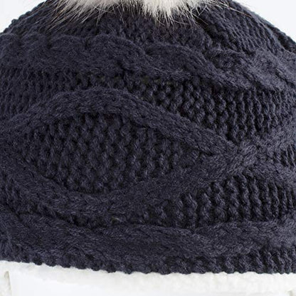 Home Prefer Girls Sherpa Earflaps Hat Toddler Baby Knit Beanie Fuzzy Peruvian Cold Weather Warm Winter Hat - color: Navy Blue, size: Medium