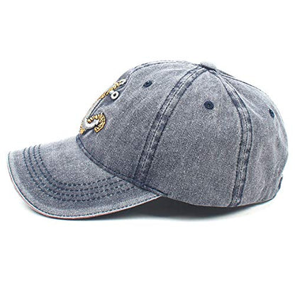 Anchor Embroidered Cotton Washed Dad Hat Distressed Retro Baseball Hat - color: Navy