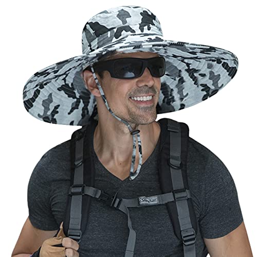 HUAMULAN Men Wide Brim Sun Hat Summer Outdoor Women Bucket Fishing Hats - color: A3-camou-blackwhite