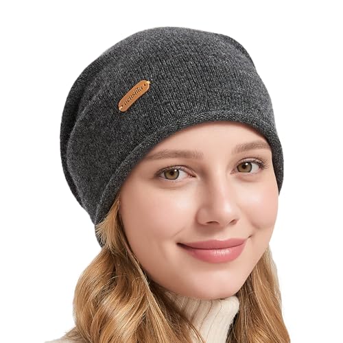 ACUSHLA 100% Merino Wool Slouchy Beanie for Women Men Winter Hat Skull Cap - color: Dark Grey