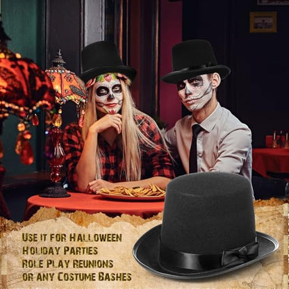 Black Tall Felt Top Hat Halloween Party Hat - style: Bow Style