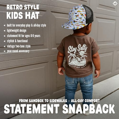 Funky Junque Kids Trucker Hat Toddler Boys & Girls Flat Brim Baseball Cap - color: Construction Print, size: 0-12 Months