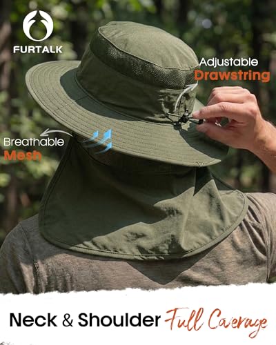 FURTALK Sun Hats for Men Women Fishing Hat with Neck Flap UPF Protection - color: Green