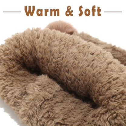 Cute Fuzzy Bear Ears Beanie Hat with Pompom Women's Furry Beanie - color: Khaki