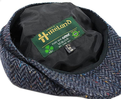 Biddy Murphy Irish Wool Tweed Newsboy Cap for Men, Herringbone - color: Navy, size: Large