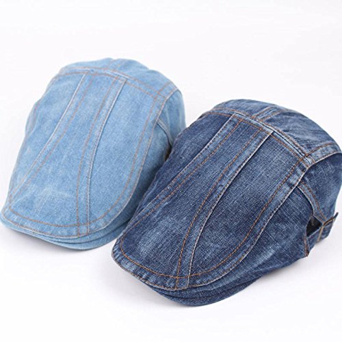 Quanhaigou Unisex Denim Newsboy Hats Flat Ivy Gatsby Cabbie Driving Berets Hat Cotton Dad Cap for Men Women - color: Light Jean Blue