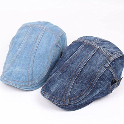 Quanhaigou Unisex Denim Newsboy Hats Flat Ivy Gatsby Cabbie Driving Berets Hat Cotton Dad Cap for Men Women - color: Light Jean Blue