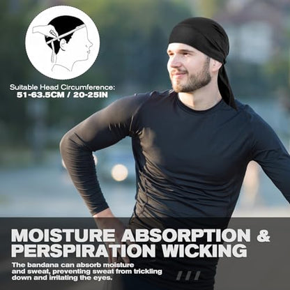 YANIKY Bandanas Skull Cap for Men Women 3-in-1 Breathable Neck Drape Do Rag - color: Black+black