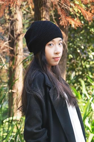 Thin Crochet Beanie Hat for Women Summer Winter Fall Mesh Slouchy Knit Hats Lightweight Crochet Caps - color: Black