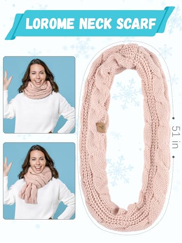 LOROME Winter Beanie Hat Scarf Gloves, Warm Fleece Knit Neck Scarf Set Gift - color: Indi Pink