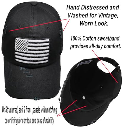 Antourage American Flag Unisex Baseball Hat for Men and Women | USA Flag Mesh Snapback Cap with 2 Patriotic Patches - color: (17) Black/White