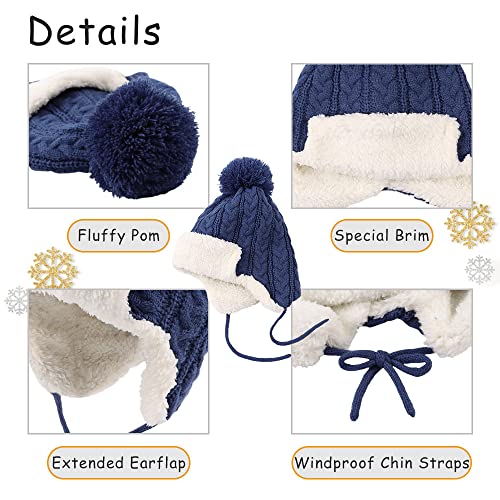 Peecabe Winter Kids Beanie Hat Baby Knitted Hats Fleece Earflap Toddler Cap - color: Denim Blue, size: 6-24 Months