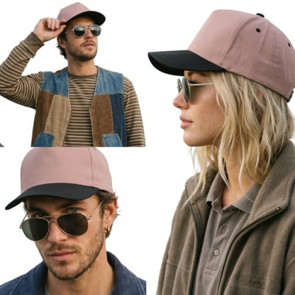 Daxton Men Original Trucker Hat Cotton Twill with Adjustable Snapback 5 Panel A-Frame Cap - color: 2 Pack - All Black, Clay Black