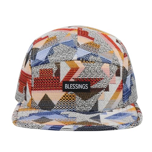 5 Panel Camper Hat | Multi-Color Unique Designs | Caps for Men & Women | Large or X-Large - color: Blessings Geo Red Blue, size: 7 1/4-7 3/8
