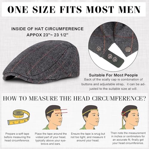 Senker Fashion 2 Pack Newsboy Cap for Men, Wool Blend Tweed Flat Cap - color: Black Brown
