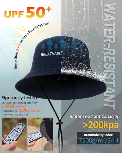 Water-Resistant Bucket Hat for Women Men Rain Hat UPF 50+ Boonie Sun Hat - color: Navy Blue
