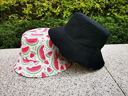 Unisex Corn Mushroom Pepper Ice Cream Seamless Print Bucket Hat - color: Watermelon (White Red)