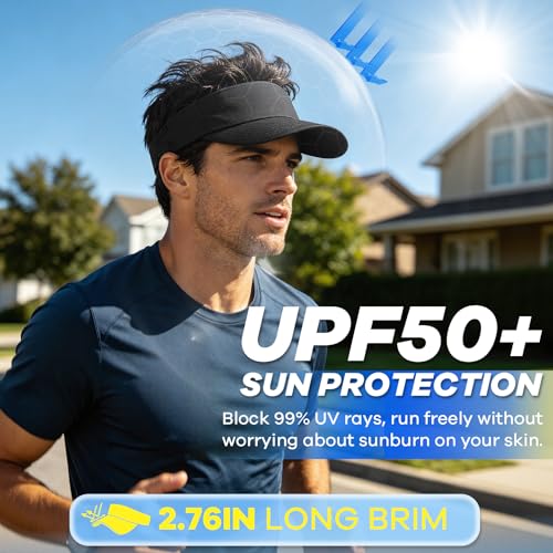 Sukeen Sports Sun Visor Women Men, Lightweight UPF50+ Water Resistant Stretchy Athletic Visor Hat for Running, Tennis, Golf - color: Black