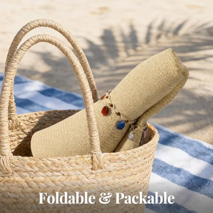 Women's Sun Straw Hat Wide Brim Floppy Foldable Hats Beach Travel Summer Vacation Hat UPF 50+ - color: Beige-shell