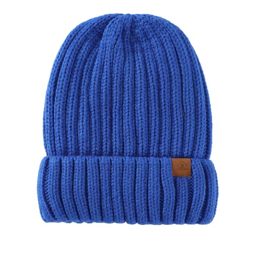 Home Prefer Mens Winter Hat Wool Fleece Lined Knit Beanie Hat Warm Stocking Caps - color: Royal Blue