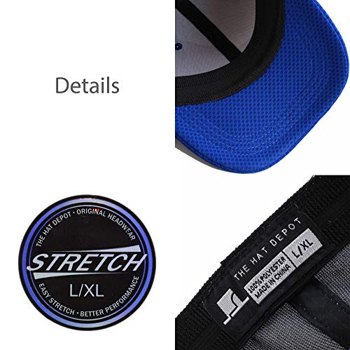 The Hat Depot Men's Curved Brim Stretch Fit Mesh 6 Panel Fitted Baseball Cap - color: Royal, size: Large-X-Large