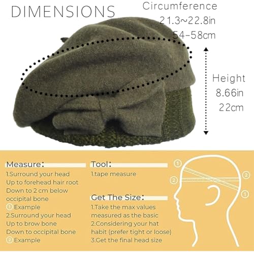 Women Knit 100% Wool Beret Artist Winter French Beret Hats - color: Green