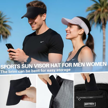 HH HOFNEN Sports Sun Visor Unisex Cooling Cap Lightweight Stretchy Packable - color: #2 Black+black