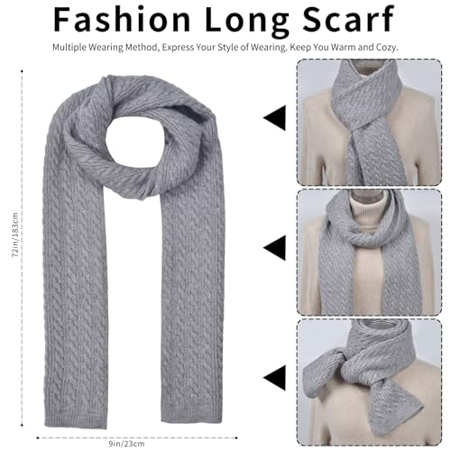 Winter Hat Scarf Gloves Set for Women, Classic Cable Beanie with Removable Pom Pom Long Scarf Touchscreen Gloves 3 in 1 Set - color: Grey