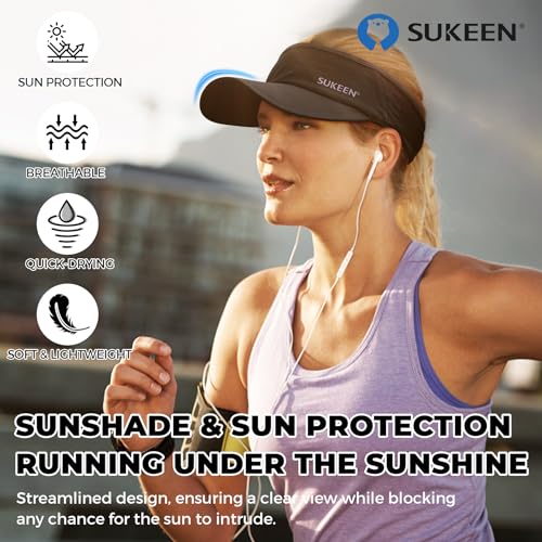 Sukeen Lightweight Sports Sun Visor Hat for Men Women - color: Black