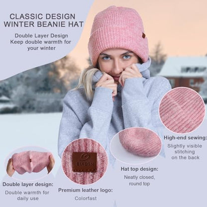 Large Slouchy Winter Hat for Cold Weather, Warm Loose Slouch and Cuffed Beanie Hats for Women Men - color: Pink
