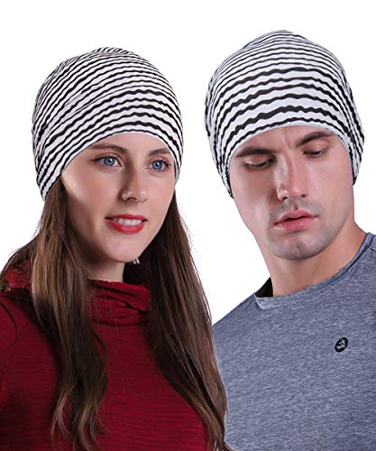 EMPIRELION 9" Women Lightweight Beanies Hats, Thin Sports Running Skull Cap Chemo Headwear Sleep Caps - color: Print Black Stripe