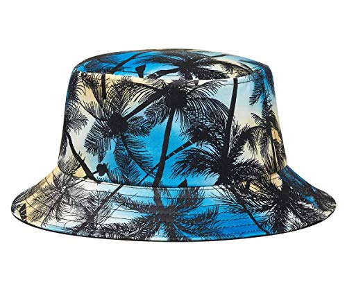 Quanhaigou Unisex Sun Hats, Fashion Beach Bucket Hat for Men Women,Summer Outdoor Boonie Cap Breathable Packable - color: Palm Tree