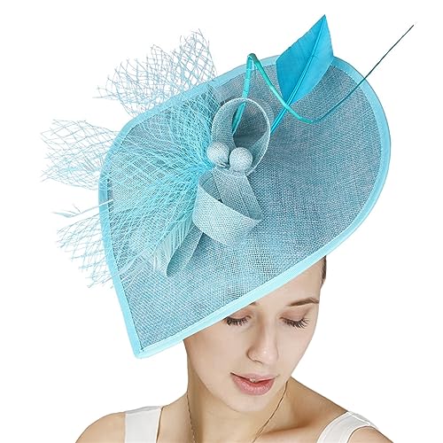 GIBZ Women's Wide Brim Fascinator Elegant Tea Party Headband - color: Blue